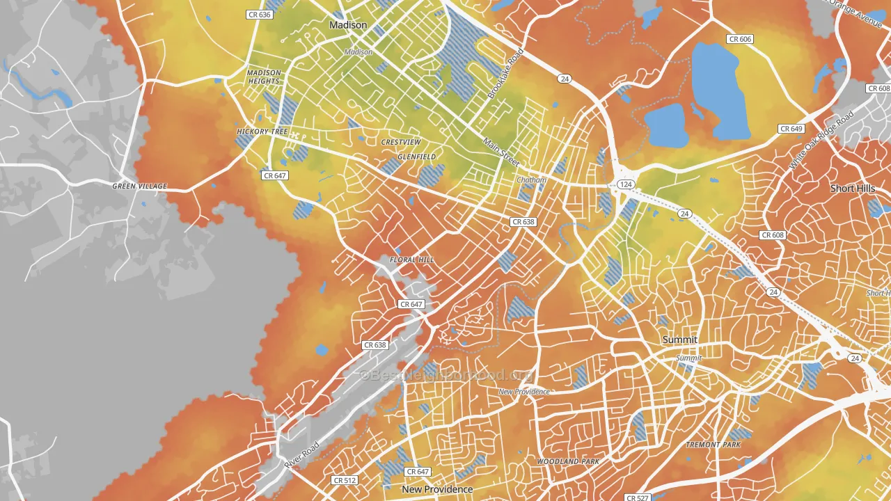 Bike Grade map of Chatham, NJ