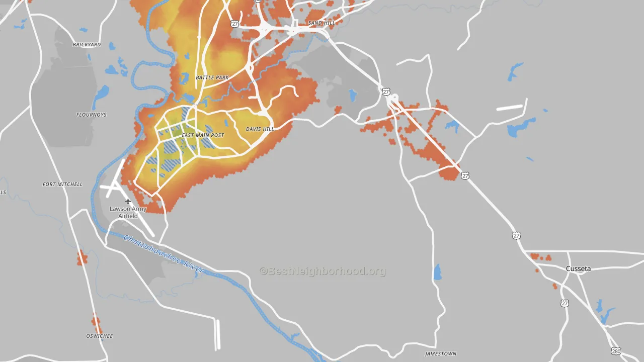 Bike Grade map of Chattahoochee County, GA