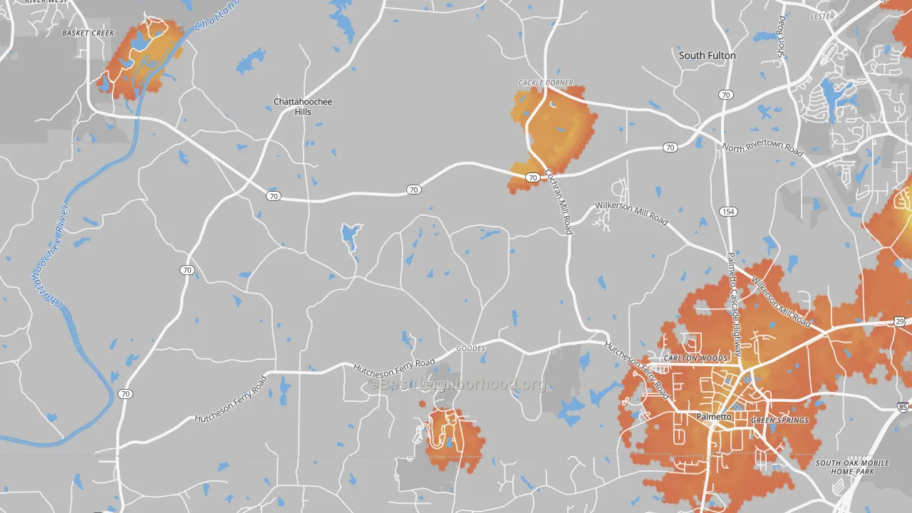 Bike Grade map of Chattahoochee Hills, GA