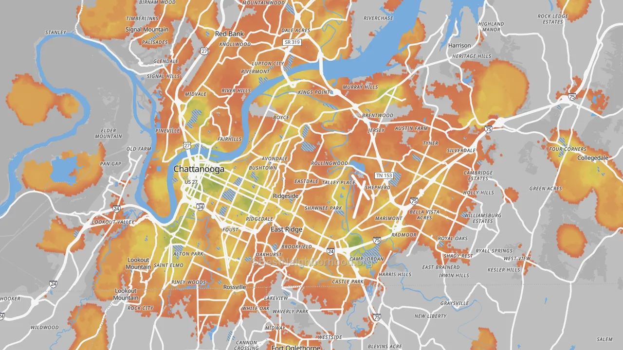 Bike Grade map of Chattanooga, TN