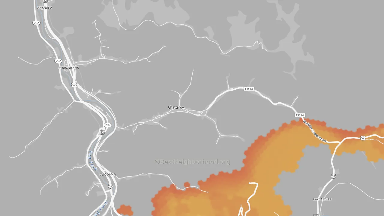 Bike Grade map of Chattaroy, WV