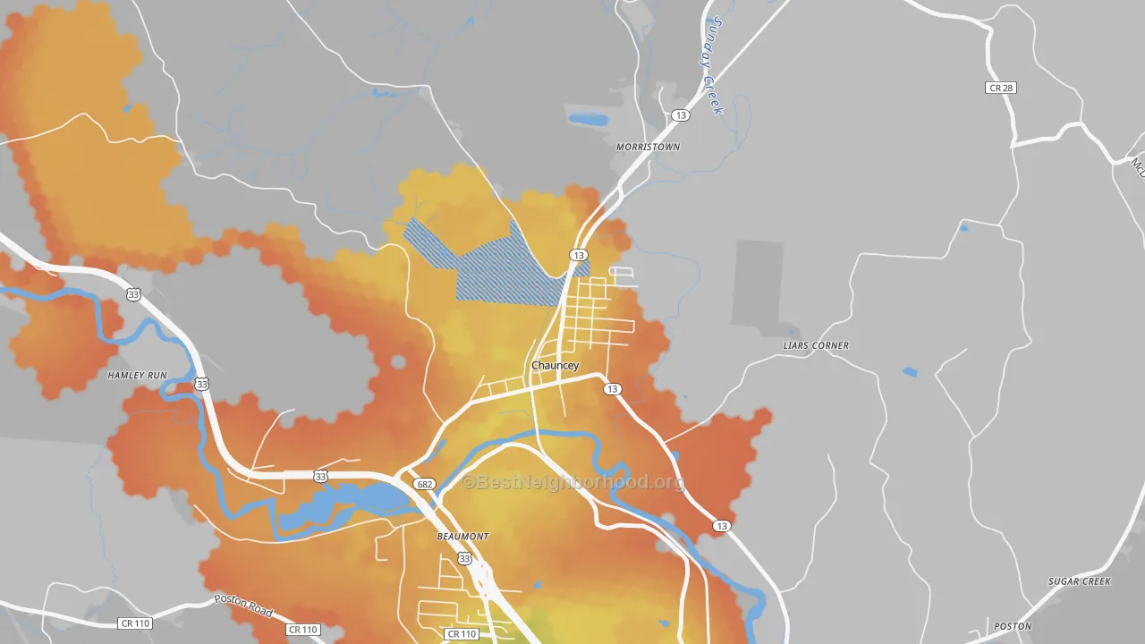 Bike Grade map of Chauncey, OH