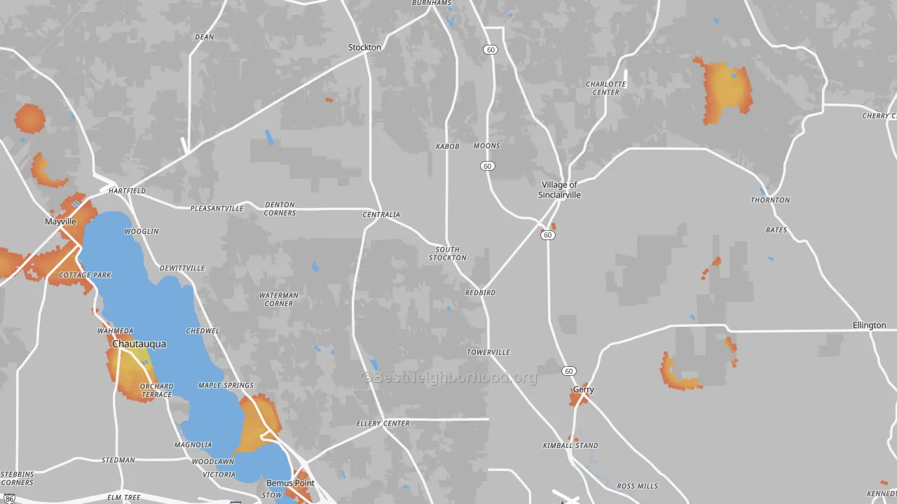 Bike Grade map of Chautauqua County, NY
