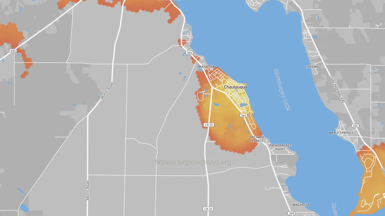Bike Grade map of Chautauqua, NY