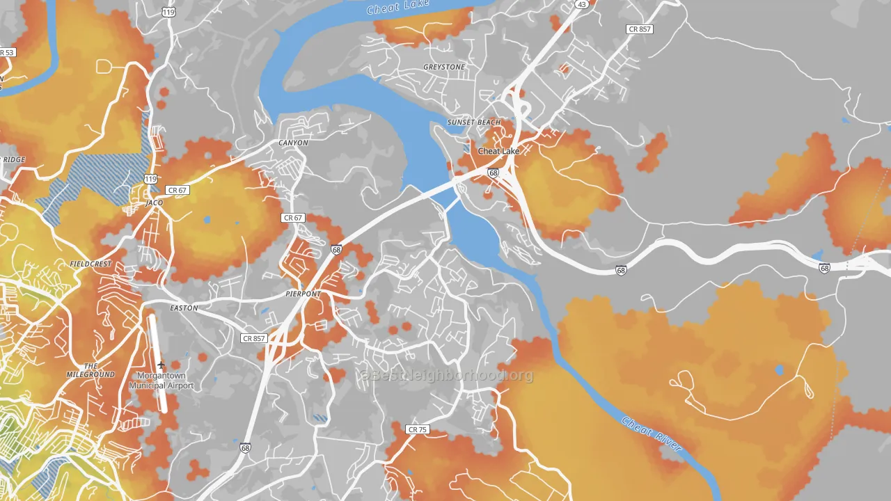 Bike Grade map of Cheat Lake, WV