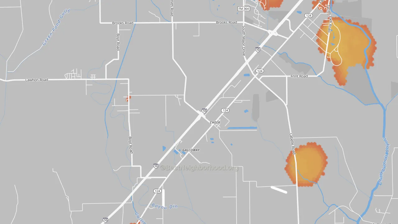 Bike Grade map of Cheek, TX