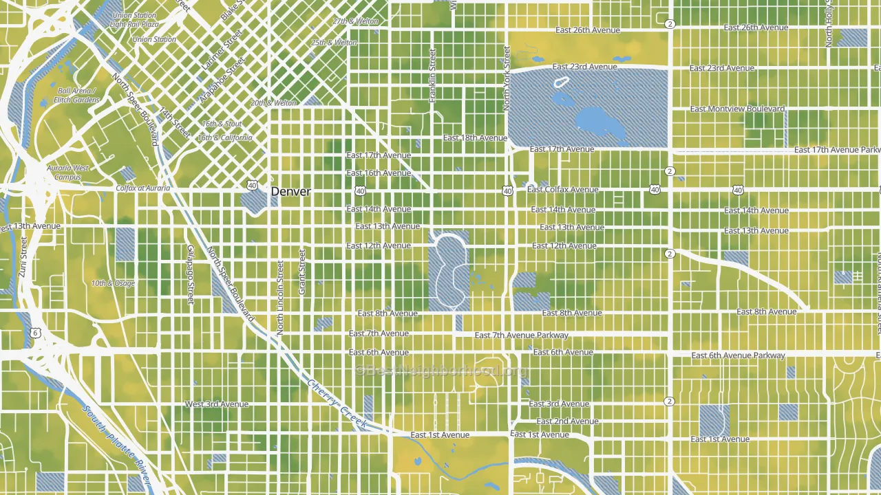 Bike Grade map of Cheesman Park, Denver, CO