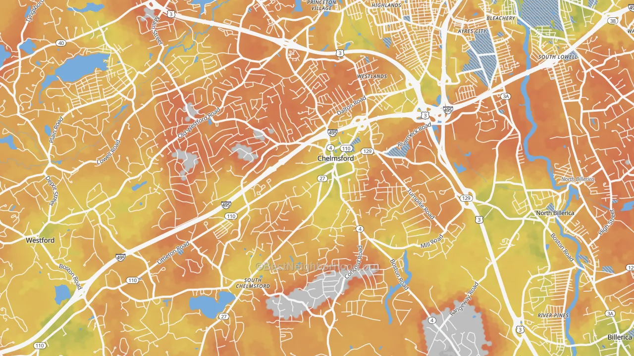 Bike Grade map of Chelmsford, MA
