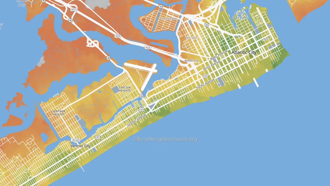 Bike Grade map of Chelsea, Atlantic City, NJ