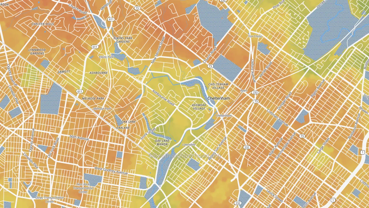 Bike Grade map of Cheltenham, PA