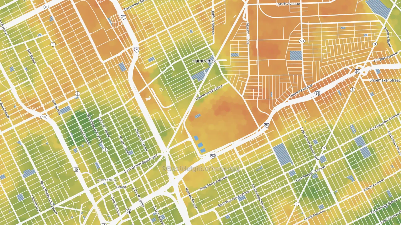 Bike Grade map of Chene, Detroit, MI