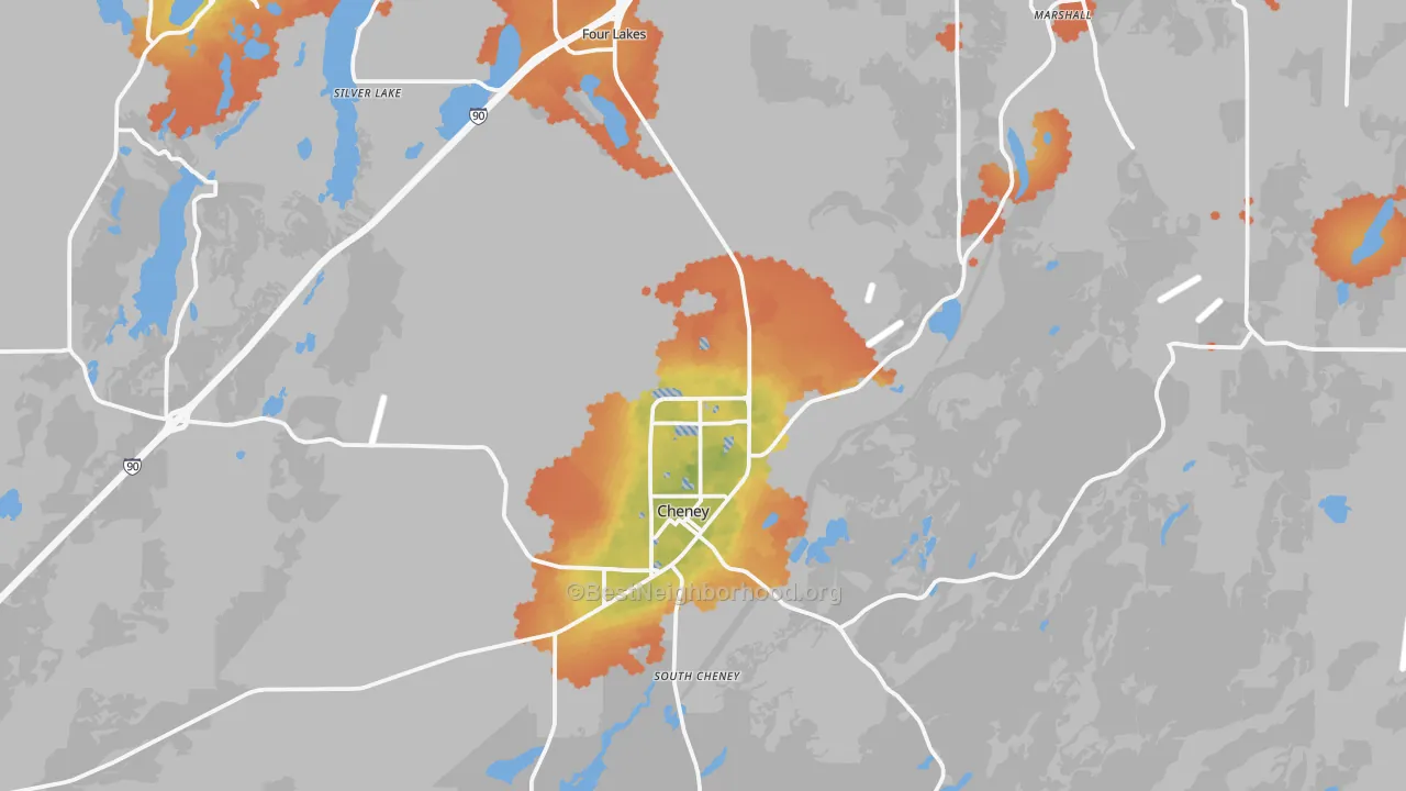 Bike Grade map of Cheney, WA