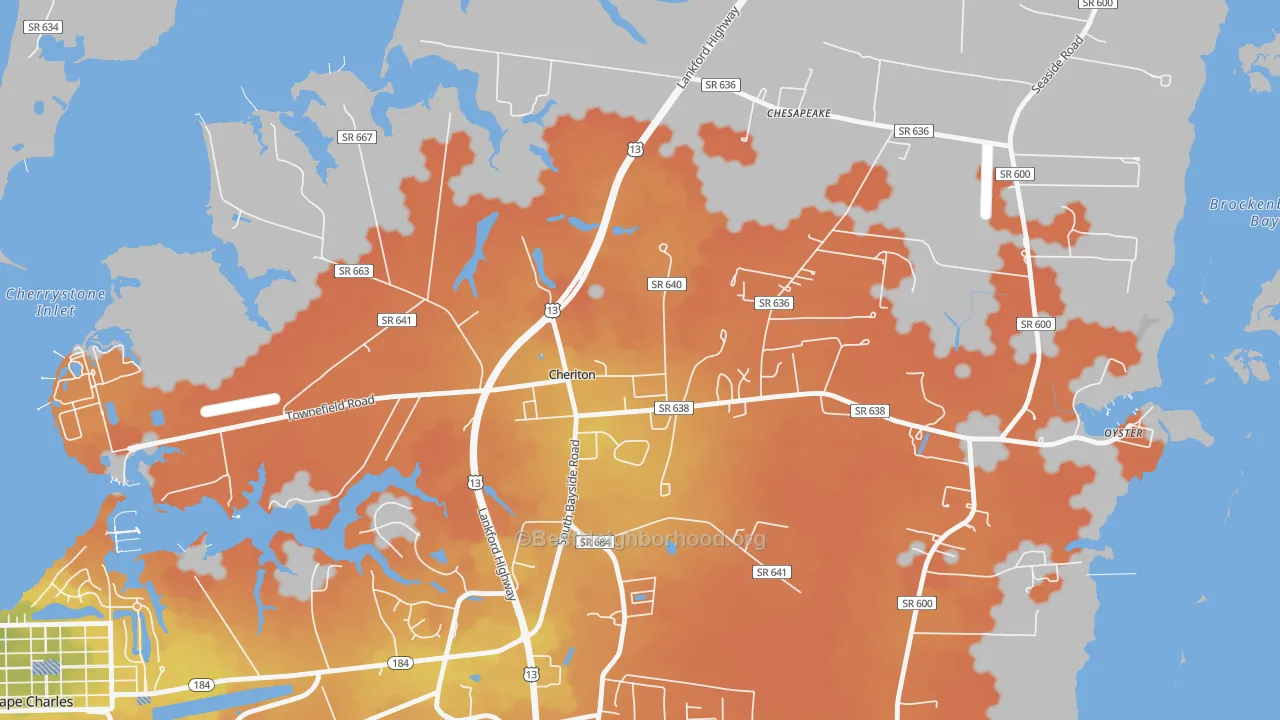 Bike Grade map of Cheriton, VA