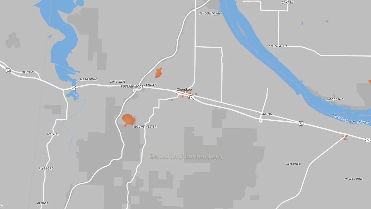 Bike Grade map of Cherokee, AL