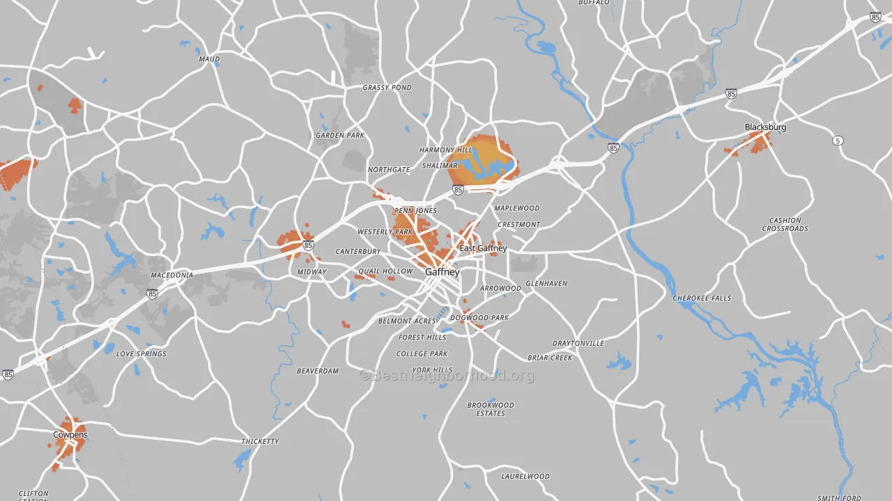 Bike Grade map of Cherokee County, SC