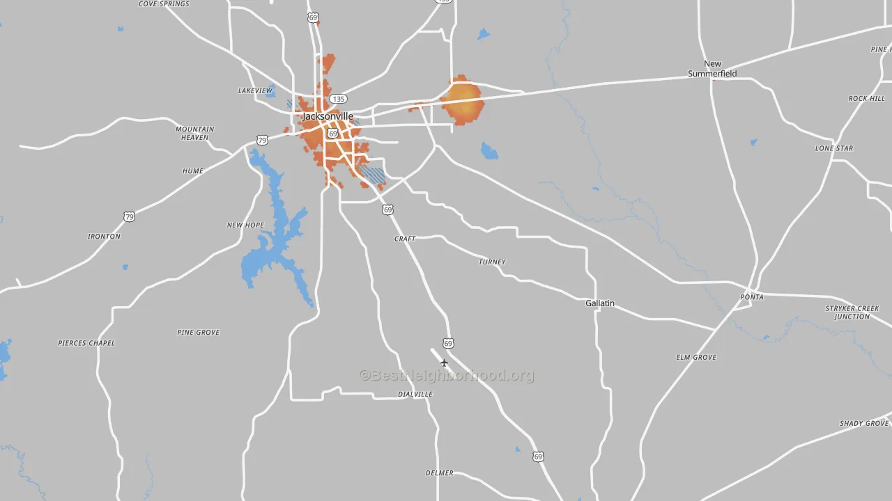 Bike Grade map of Cherokee County, TX