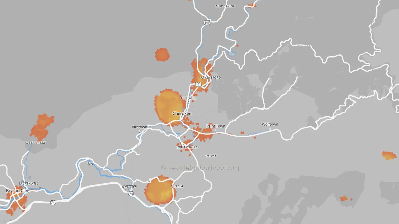 Bike Grade map of Cherokee, NC