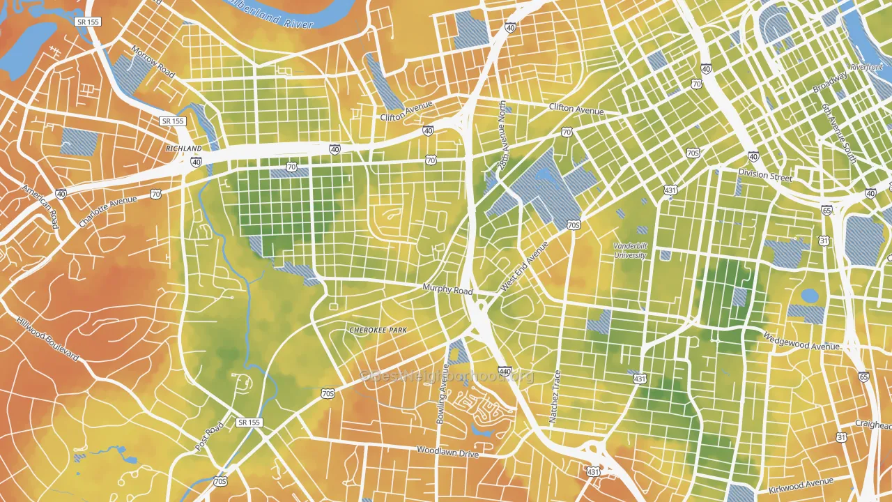 Bike Grade map of Cherokee Park, Nashville, TN