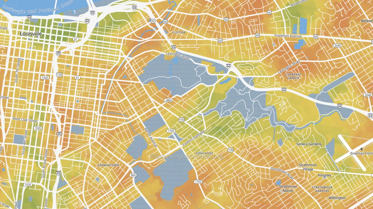 Bike Grade map of Cherokee Triangle, Louisville, KY