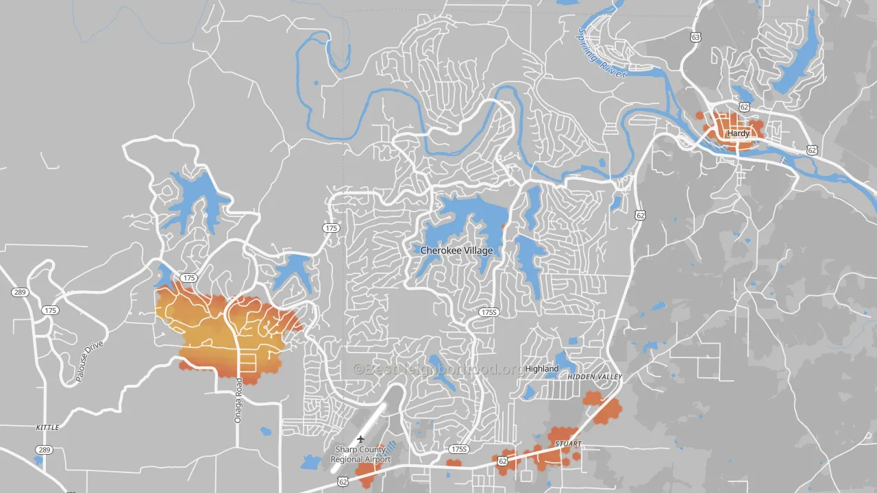 Bike Grade map of Cherokee Village, AR
