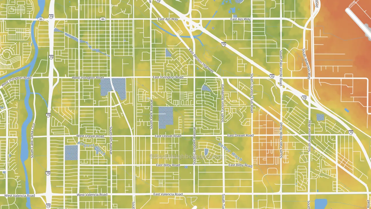 Bike Grade map of Cherry Avenue, Tucson, AZ