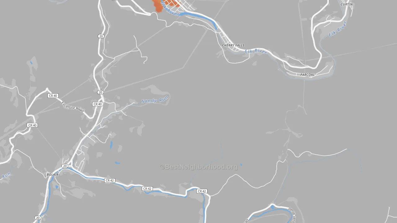 Bike Grade map of Cherry Falls, WV