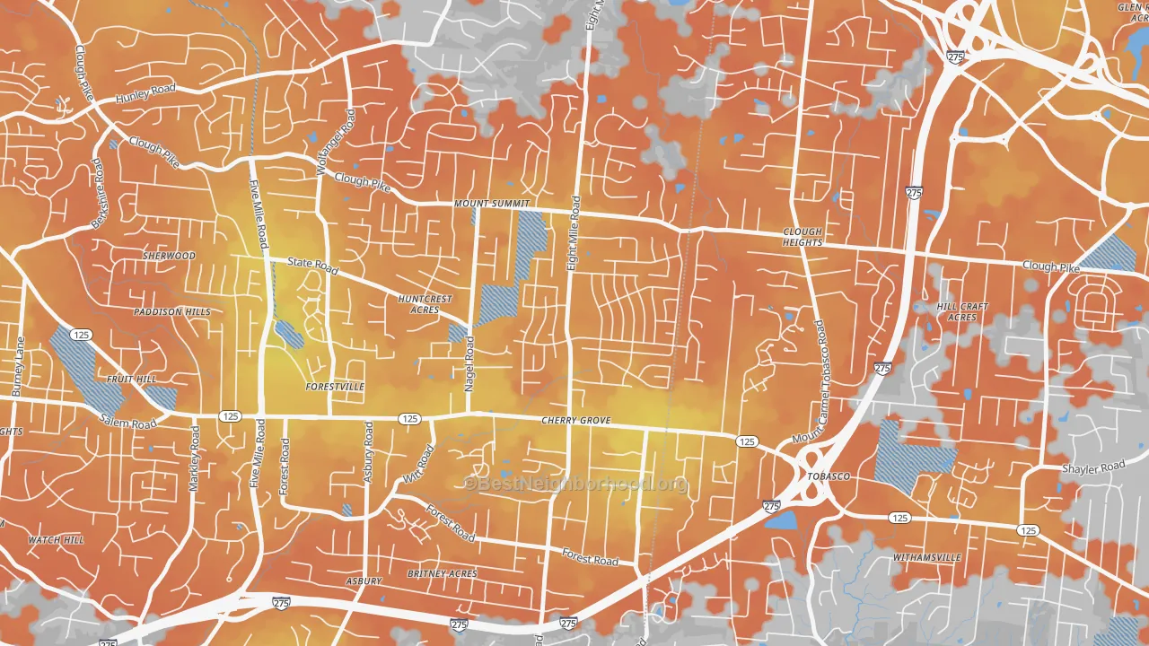 Bike Grade map of Cherry Grove, Cincinnati, OH