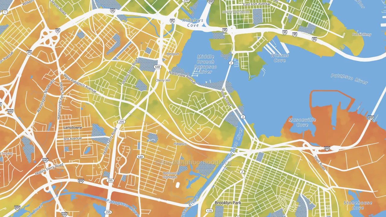 Bike Grade map of Cherry Hill, Brooklyn, MD