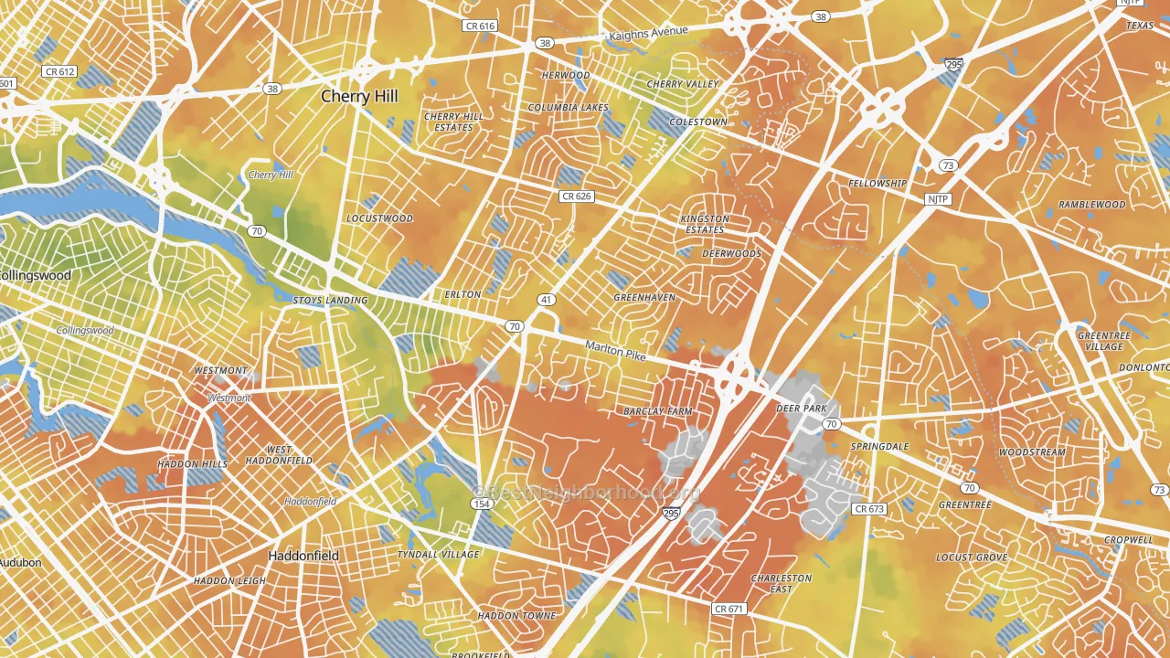 Bike Grade map of Cherry Hill, NJ