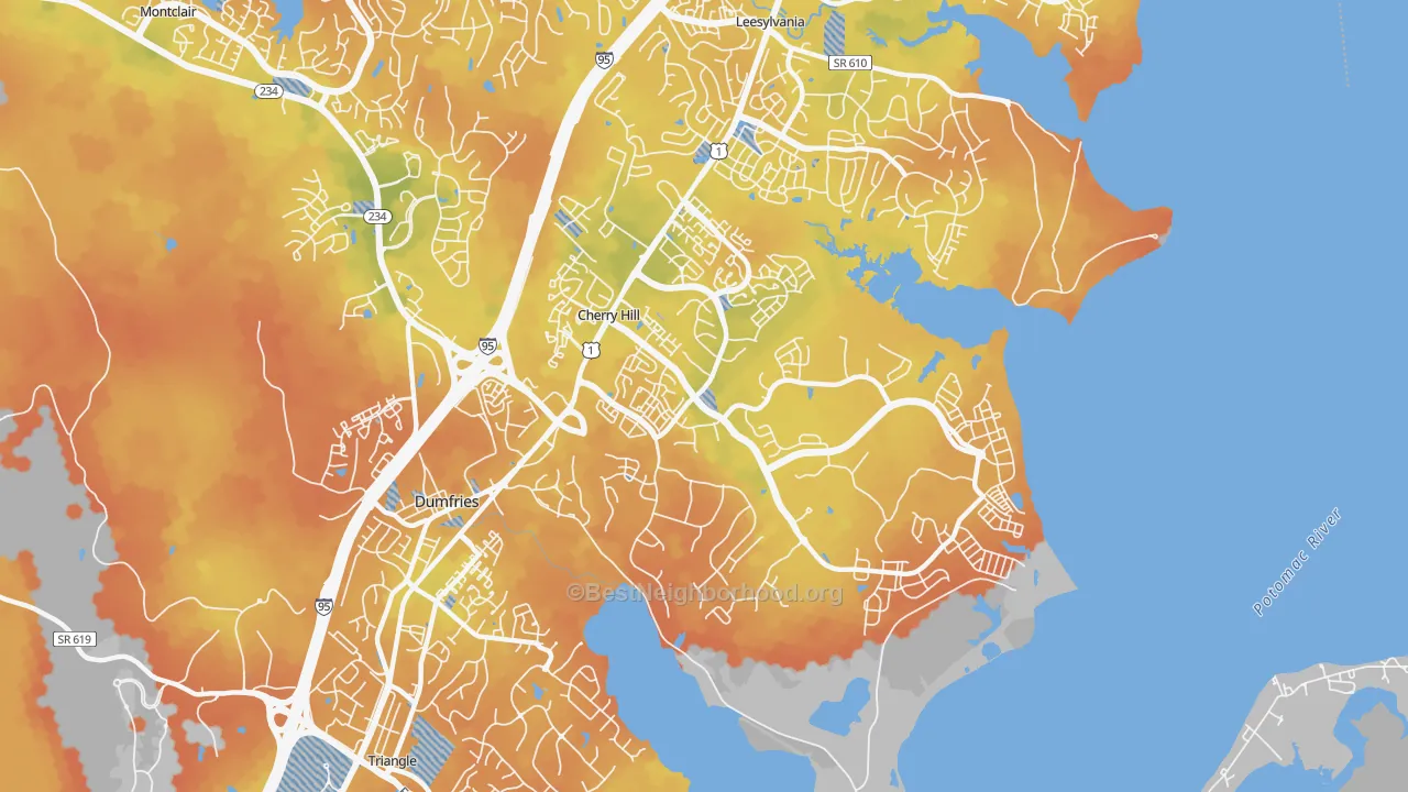 Bike Grade map of Cherry Hill, VA