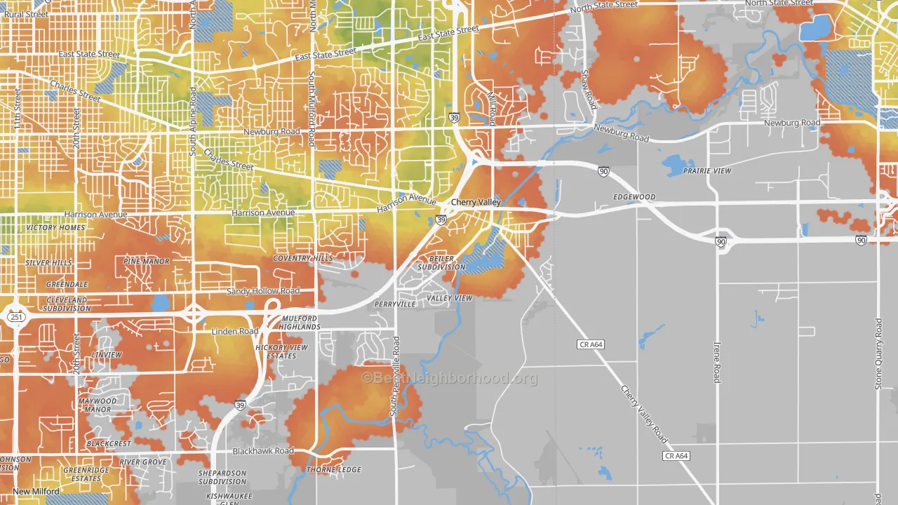 Bike Grade map of Cherry Valley, IL