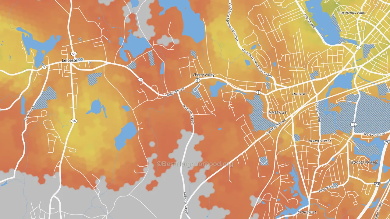 Bike Grade map of Cherry Valley, MA