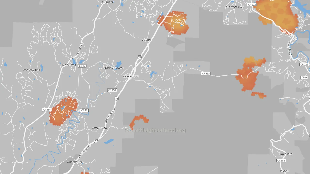 Bike Grade map of Cherrylog, GA