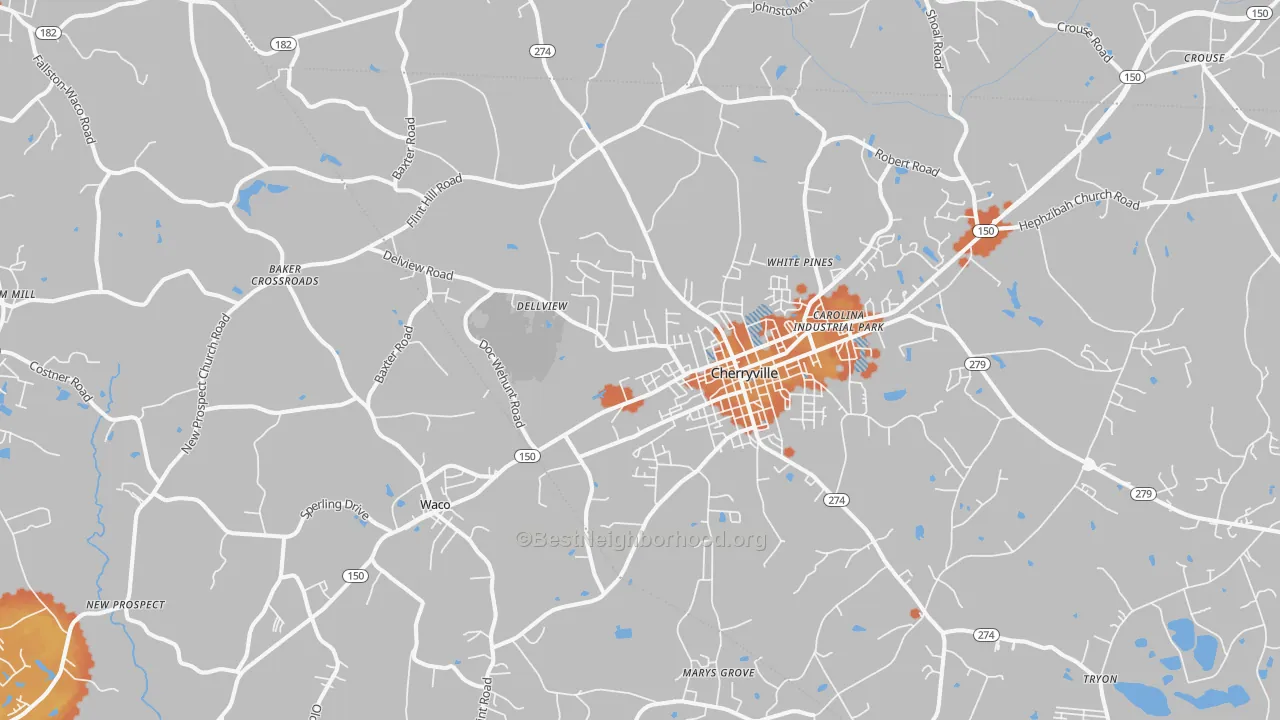 Bike Grade map of Cherryville, NC