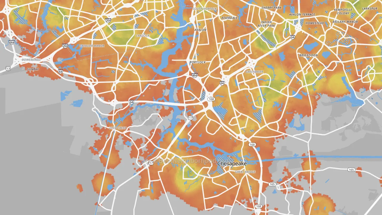 Bike Grade map of Chesapeake City, VA