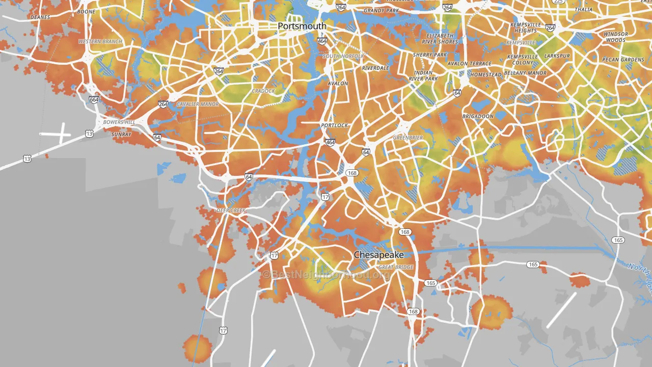 Bike Grade map of Chesapeake, VA