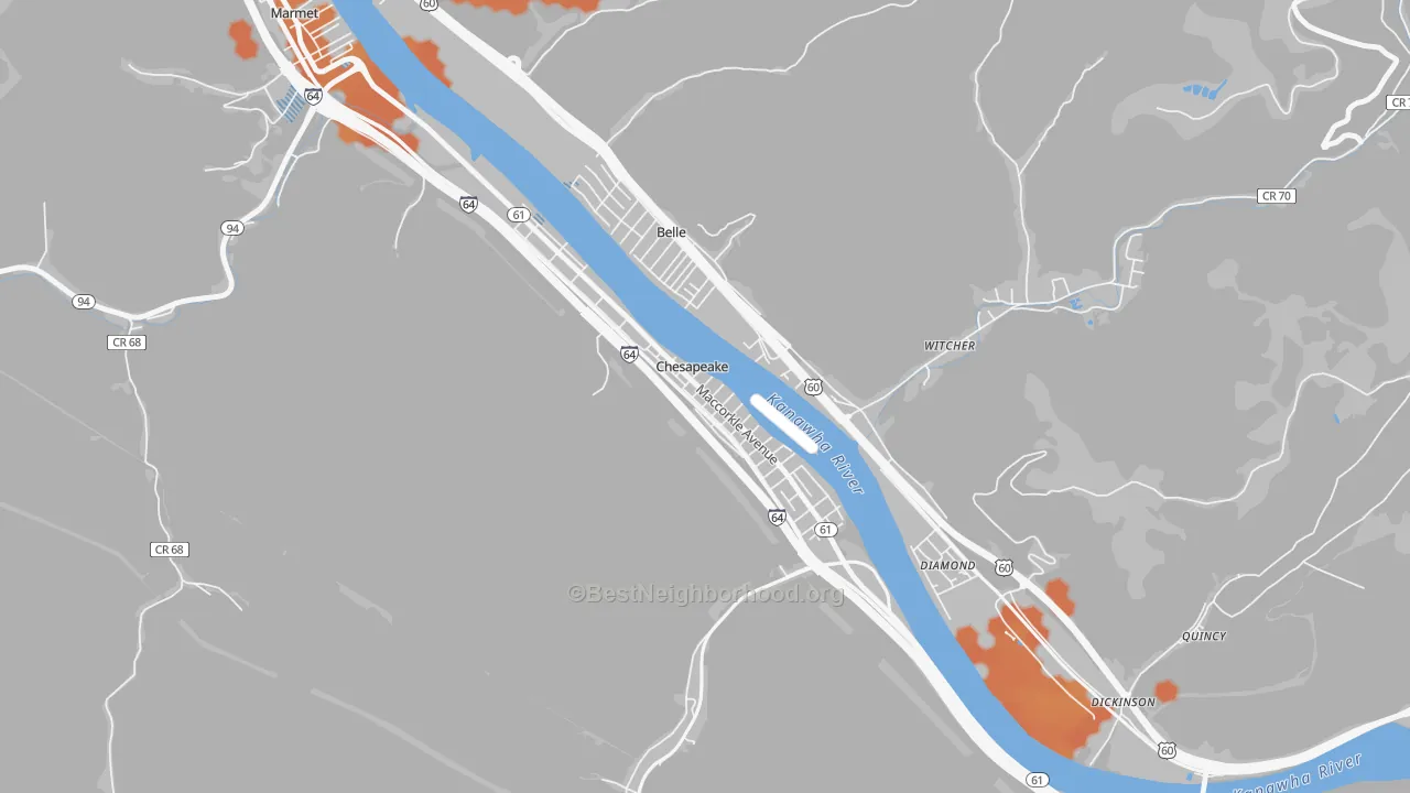 Bike Grade map of Chesapeake, WV