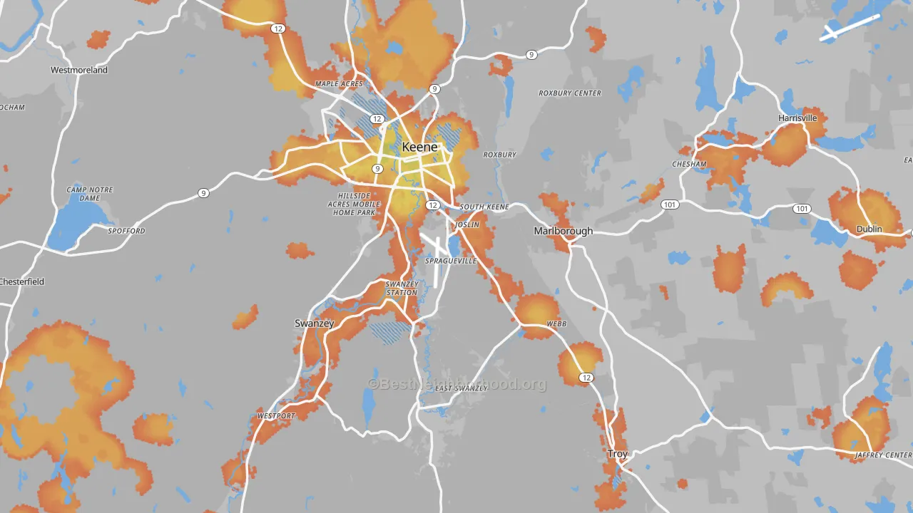 Bike Grade map of Cheshire County, NH