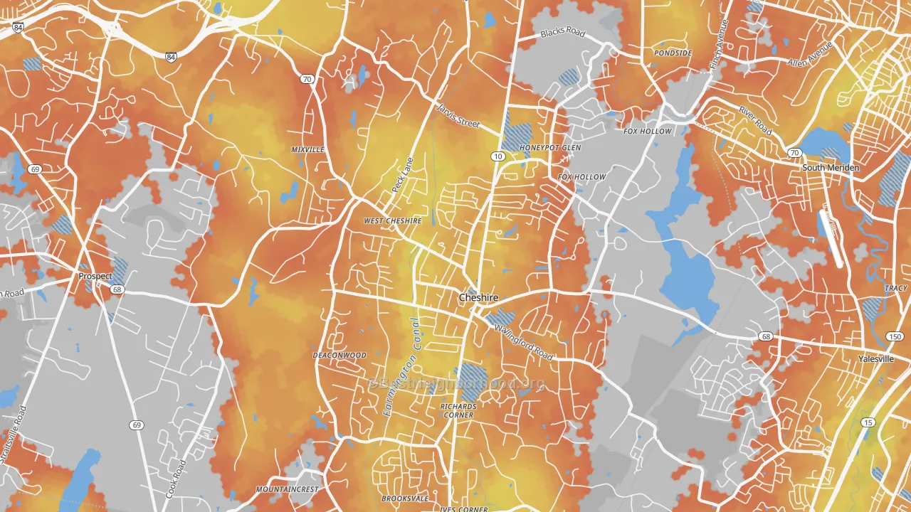 Bike Grade map of Cheshire, CT