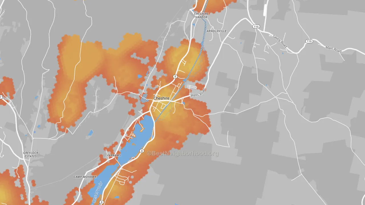 Bike Grade map of Cheshire, MA