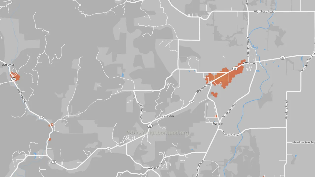Bike Grade map of Cheshire, OR
