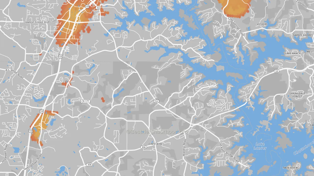 Bike Grade map of Chestatee, GA
