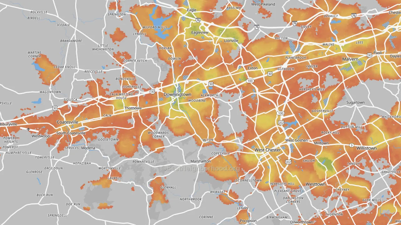 Bike Grade map of Chester County, PA