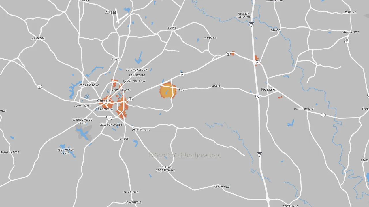 Bike Grade map of Chester County, SC
