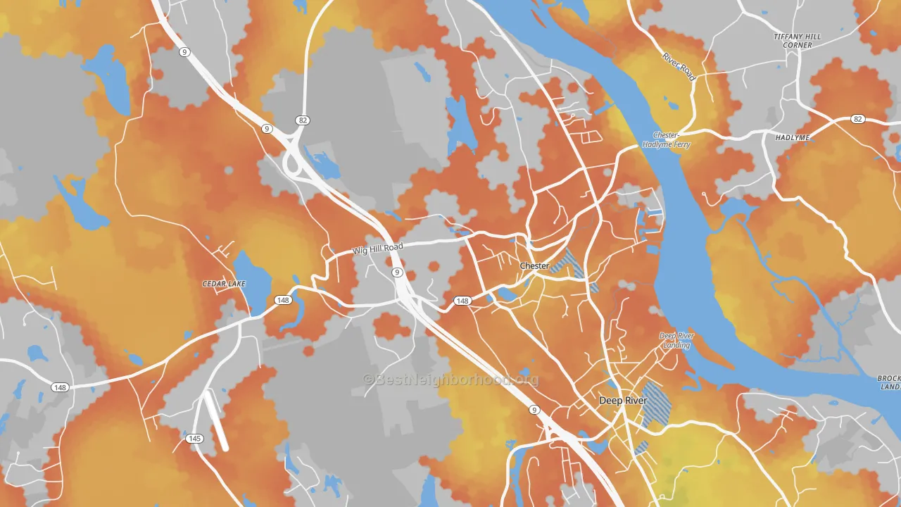 Bike Grade map of Chester, CT