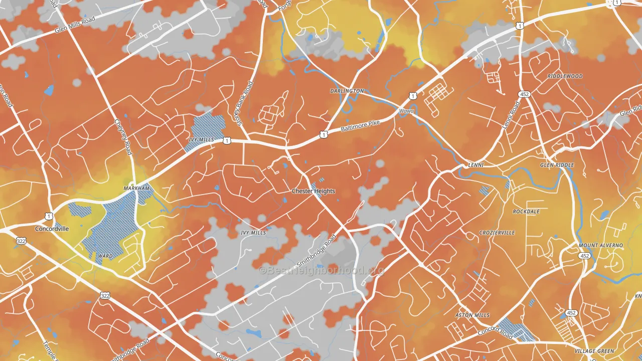 Bike Grade map of Chester Heights, PA