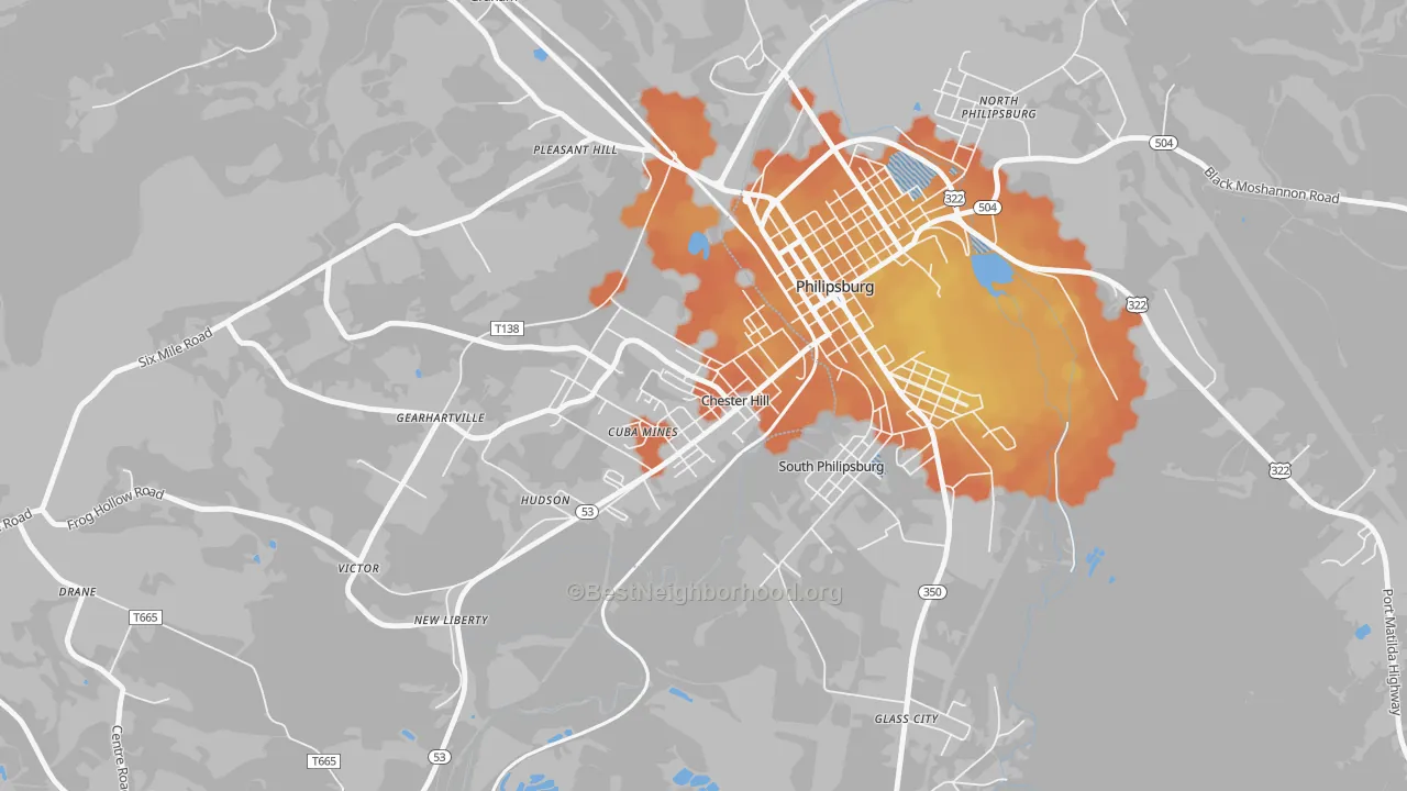Bike Grade map of Chester Hill, PA