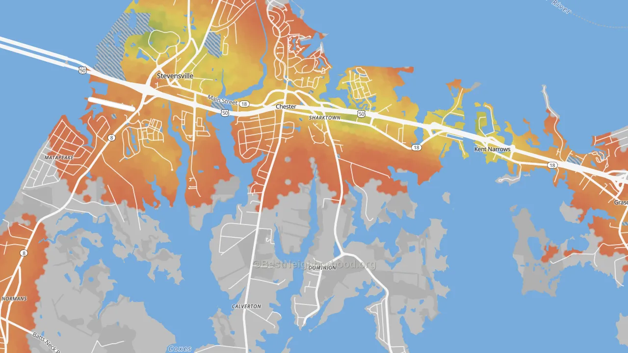 Bike Grade map of Chester, MD