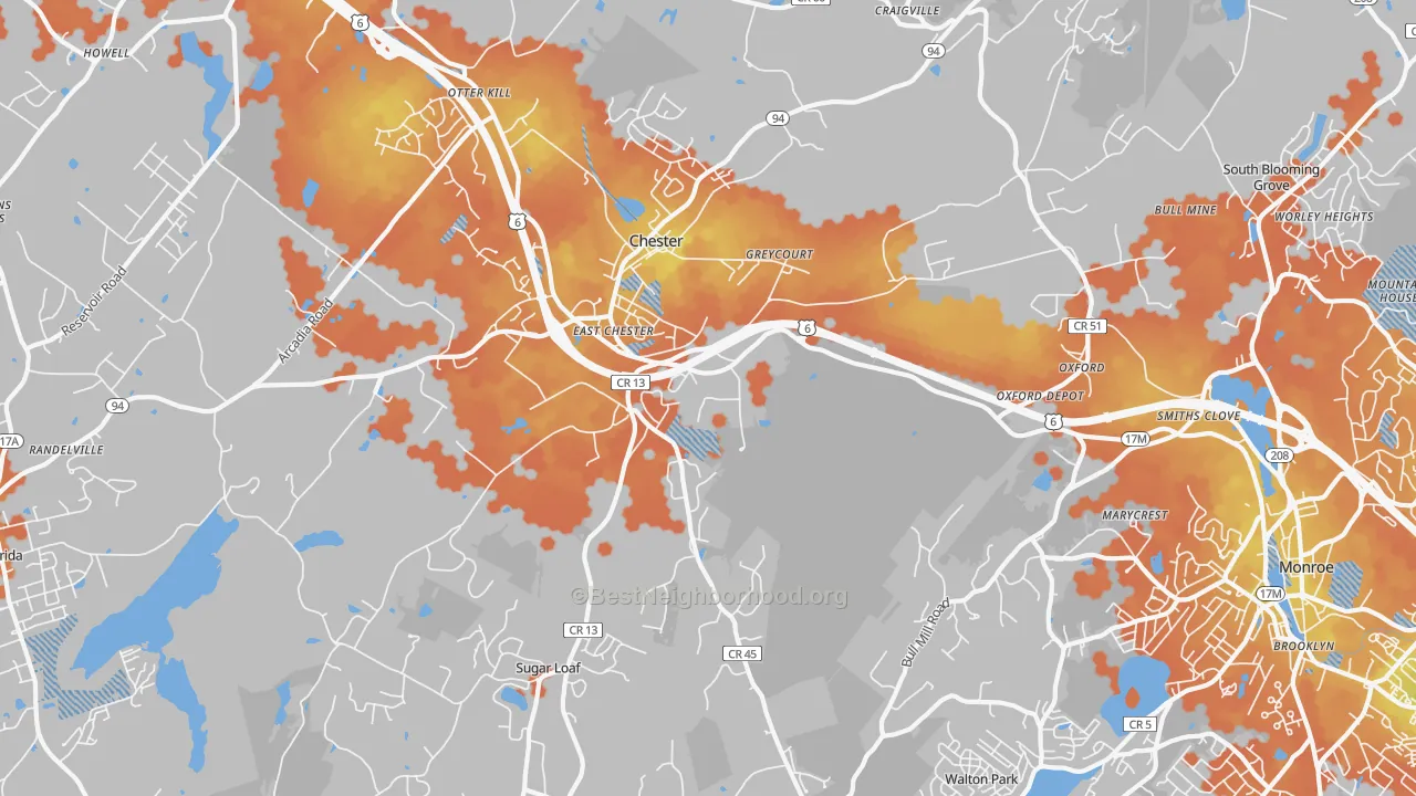 Bike Grade map of Chester, NY