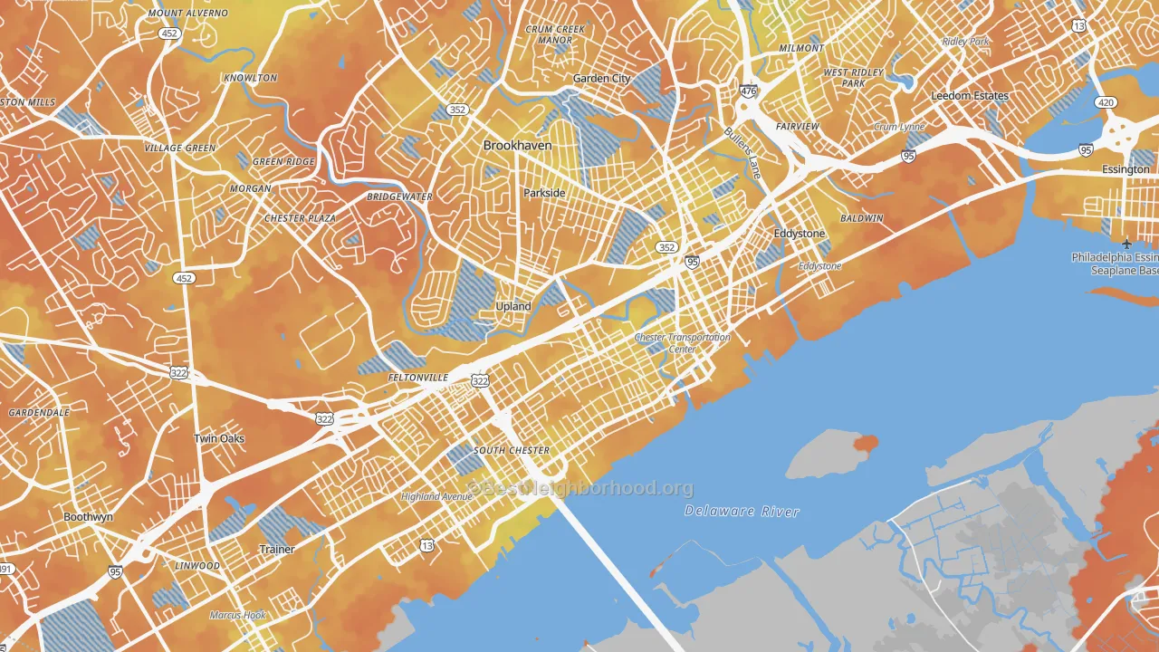 Bike Grade map of Chester, PA